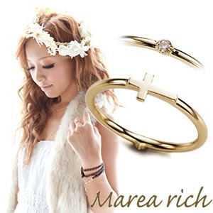 Marea rich（マレアリッチ） K10 クロスモチーフ・ダイヤ 2WAY ピンキーリング ゴールド×ダイヤモンド 3号 10KJ-18