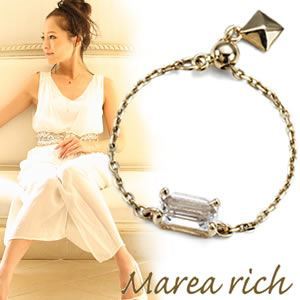 Marea rich（マレアリッチ） K10 チェーンリング ピンキーリング ゴールド×ホワイトクォーツ 3号 12KJ-10