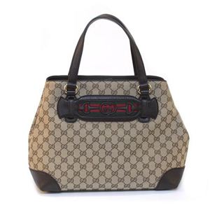 Gucci（グッチ） DRESSAGE オリジナルGG Gホースビット＆ウェブ トートバッグ ミディアム ベージュ／ダークブラウン 296850 F4CKG 9791