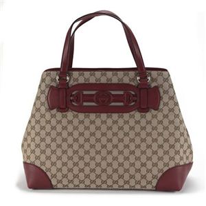 Gucci（グッチ） DRESSAGE オリジナルGG Gホースビット＆ウェブ トートバッグ ミディアム ベージュ／ディープレッド 296847 F4CKG 8566