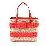 KATE SPADE（ケイトスペード） BOW BRIDGE STRAW Quinn リボンモチーフ ボーダーかごバッグ スクエア ナチュラル／レッドオレンジ PXRU3377 119 Nat／Coral