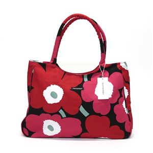 marimekko（マリメッコ） PAPAVER PIENI UNIKKO ウニッコ柄 ファスナー付 ショルダー トートバッグ ブラック×レッド×ピンク 33152 934 black／pink