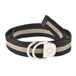 Bvlgari（ブルガリ） ロゴ刻印バックル付 キャンバス／レザー メンズベルト ブラック×ベージュ 32681 TAPE／BLK