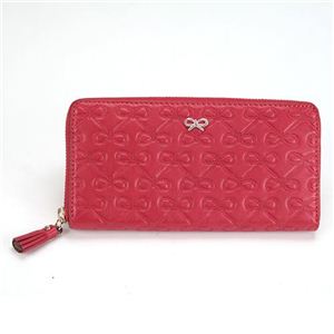 Anya Hindmarch（アニヤハインドマーチ） LARGE MAEVE リボンロゴ型押し ラウンドファスナー長財布 ソフトカーフ レッド 5.05093E+12