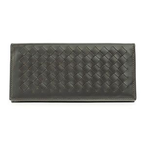 BOTTEGA VENETA（ボッテガヴェネタ） イントレチャート 二つ折り長財布 小銭入れ無し カーフレザー ダークブラウン 163190-VQ122 1301