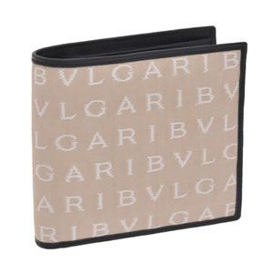 Bvlgari（ブルガリ） LETTERE レッタレ ロゴマニア 小銭入れ付 二つ折り財布 ベージュ／ブラック 30583 FAB BEG