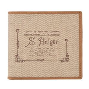 Bvlgari（ブルガリ） COLLEZIONE1910 コレッツォーネ ロゴプリント 小銭入れ付 二つ折り財布 ナチュラル×ライトブラウン 32013 CANVAS／NAT