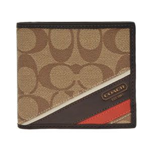 Coach（コーチ） コーチ ヘリテージ ストライプ ブレスト メンズ 二つ折り財布（小銭入れ付） カーキ／マホガニー 74216 KH／MA