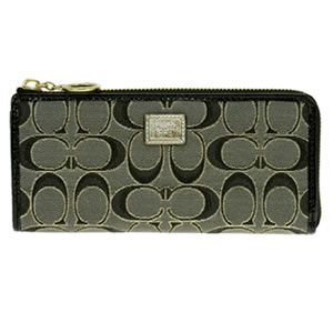 Coach（コーチ） POPPY ポピー シグネチャー ルレックス 小銭入れ付 L字ファスナー長財布 ブラック／ゴールド 46130 BBKGD