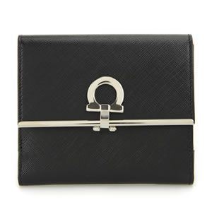 Salvatore Ferragamo（サルヴァトーレ フェラガモ） Wホック 二つ折り財布 ブラック 4639 PEBBLE BLK