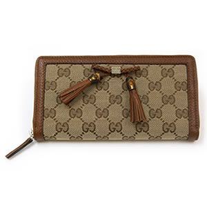 Gucci（グッチ） GGキャンバス×レザー バンブーリボンタッセル付 ラウンドファスナー長財布 ベージュ／エボニー 269991 FWCGG 8526