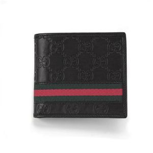 Gucci（グッチ） グッチシマ ウェブ メンズ 小銭入れ付 二つ折り財布 ブラック 138073 A0VBR 1060