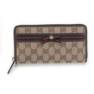 Gucci（グッチ） オリジナルGG リボンウェブ ラウンドファスナー長財布 ベージュ／ブラウン 257003 FFKPG 9791
