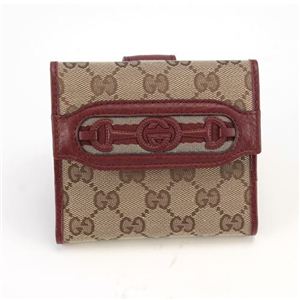 Gucci（グッチ） オリジナルGG インターロッキングGホースビット ウェブ Wホック 二つ折り財布 ベージュ／ディープレッド 295352 F4CKG 8566