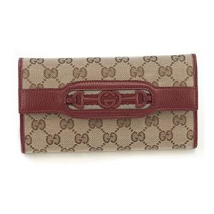 Gucci（グッチ） オリジナルGG インターロッキングGホースビット ウェブ 二つ折り長財布 ベージュ／ディープレッド 295353 F4CKG 8566