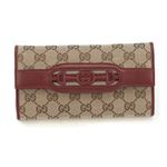 Gucci（グッチ） オリジナルGG インターロッキングGホースビット ウェブ 二つ折り長財布 ベージュ／ディープレッド 295353 F4CKG 8566