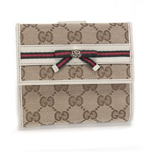 Gucci（グッチ） オリジナルGG リボンウェブディティール Wホック 二つ折り財布 ベージュ／アイボリー 256997 FFKPG 8420