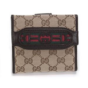 Gucci（グッチ） オリジナルGG インターロッキングGホースビット ウェブ Wホック 二つ折り財布 ベージュ／ブラウン 295352 F4CKG 9791