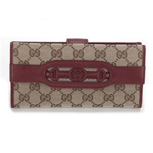 Gucci（グッチ） オリジナルGG インターロッキングGホースビット ウェブ Wホック 二つ折り長財布 ベージュ／ディープレッド 295351 F4CKG 8566