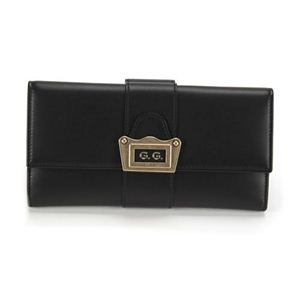 Gucci（グッチ） GGイニシャルロゴ Wホック 二つ折り長財布 カーフ ブラック 305092 AKZ0T 1000