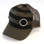 NIXON（ニクソン） Striper trucker Hat ロゴワッペン付 メッシュ キャップ 帽子 ボーダー柄 カーキグリーン／ブラック C1614 1089 Surplus／Black