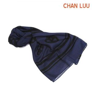 CHAN LUU（チャンルー） モダール＆カシミアスカーフ マフラー ストール スカル柄 ダークブルー／ブラック BRH-SC-326／Dress Blue Combo