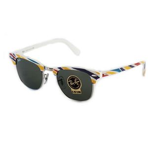 RayBan（レイバン） サングラス クラブマスター RB3016 1013（並行輸入品） ホワイト マルチストライプ G-15 LENS（グリーン）