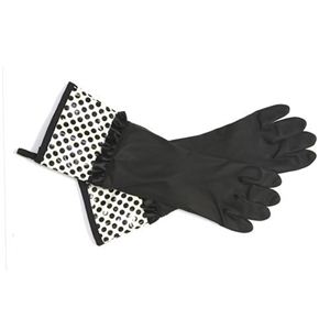 ジェシースティール Rubber Gloves セレブ愛用♪オシャレでキュートなゴム手袋☆キッチングローブ White with Black Deco Dot ドット柄 ブラック 802-JS-140K