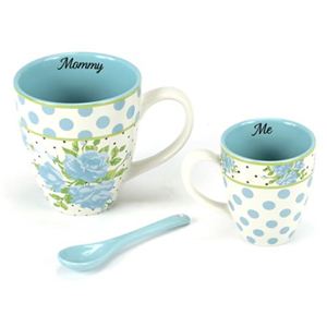 ジェシースティール セレブ愛用♪キュートなマグカップ2P＆スプーンセット☆Mommy＆Me Aqua Spring Rose Bunch（アクア・スプリング・ローズ・バンチ） 49011