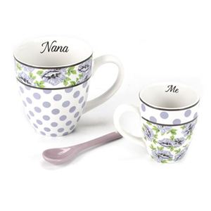 ジェシースティール セレブ愛用♪キュートなカップ2P＆スプーンセット☆Nana＆Me Purple Botanical Floral（パープル・ボタニカル・フローラル） 49016