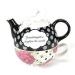 ジェシースティール セレブ愛用♪キュートなティーポット＆カップ・セット☆Tea for One 「Granddaughters brighten the world」 Dotted Parlor Floral （ドット・パーラー・フローラル） 49003