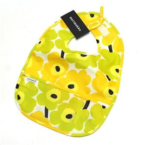 marimekko（マリメッコ） MINI-UNIKKO Bib ウニッコ柄 オイルクロス ベビー用スタイ ポケット付 よだれかけ ホワイト×イエロー 64770 20 white／lime