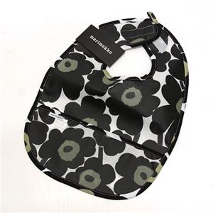 marimekko（マリメッコ） MINI-UNIKKO Bib ウニッコ柄 オイルクロス ベビー用スタイ ポケット付 よだれかけ ホワイト×ブラック 64770 30 white／black