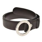 Bvlgari（ブルガリ） ロゴ刻印丸型バックル付 型押しカーフ メンズベルト ブラウン 24881 GRAIN／BRW