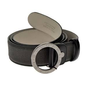Bvlgari（ブルガリ） WEEKEND ウィークエンド ロゴ刻印ラウンドバックル付 メンズベルト ダークグレー×ブラック 32687 CANVAS／BLK