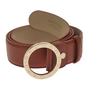 Bvlgari（ブルガリ） ロゴ刻印ラウンドバックル付 メンズベルト ライトブラウン 32688 CALF／BRW