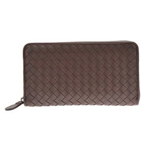 BOTTEGA VENETA（ボッテガヴェネタ） イントレチャート ラウンドファスナー長財布 ラムスキン ダークブラウン 275064 V001 N2040