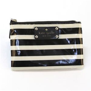 KATE SPADE（ケイトスペード） Stripe COIN PURSE キーリング付 コインケース 小物入れ ボーダー柄 ブラック／クリーム PWRU2735 17 BLACK／CREAM