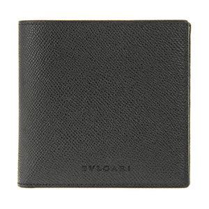 Bvlgari（ブルガリ） メンズ 二つ折り財布 小銭入れ無し 型押しカーフ ブラック 26678 GRAIN／BLK