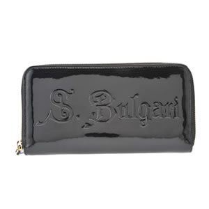 Bvlgari（ブルガリ） S.BULGARI ロゴ型押し パレントレザー ラウンドファスナー長財布 ブラック 31303 PATENT／BLK