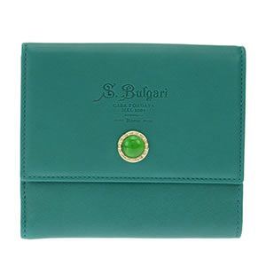 Bvlgari（ブルガリ） S.BULGARI ロゴ型押し Wホック 小銭入れ付 二つ折り財布 カーフレザー エメラルドグリーン 34611 CALF／GRN