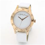 MARC BY MARC JACOBS（マークバイマークジェイコブス） ロゴベゼルとホワイトストラップ ユニセックスサイズのレザーストラップウオッチ MBM1201