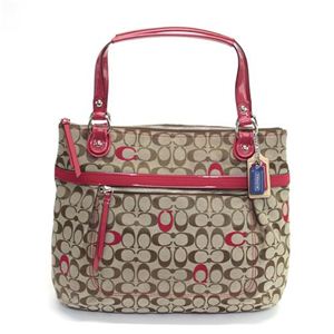 Coach（コーチ） POPPY ポピー シグネチャー グラム ショルダー・トートバッグ カーキ／ピンクスカーレット 21184 SVAP4