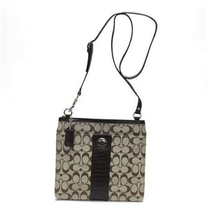 Coach（コーチ） サットンシグネチャー キャンバス×クロコ型押しレザー ショルダーバッグ クロスボディ カーキ／マホガニー 46543 SKHMA