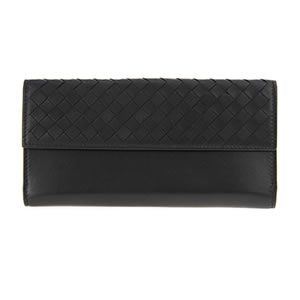 BOTTEGA VENETA（ボッテガヴェネタ） イントレチャート Wホック 二つ折り長財布 ラムスキン ブラック 134075-VN571 1000