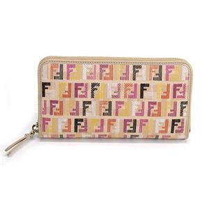 Fendi（フェンディ） LAMPO ZUCCA ランポ ズッカ柄 FFロゴ ラウンドファスナー長財布 マルチカラー×ミルクベージュ 8M0299 00G2N F0A44 VACCH MILK CAMEL