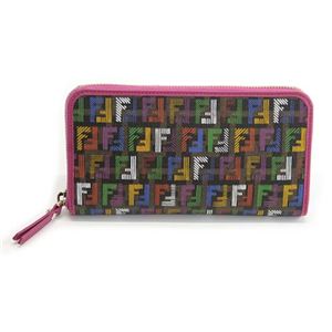 Fendi（フェンディ） LAMPO ZUCCA ランポ ズッカ柄 FFロゴ ラウンドファスナー長財布 マルチカラー×フーシャピンク 8M0299 00G2N F0XXU TABACCO MILK FUXIA