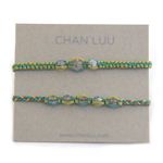 CHAN LUU（チャンルー） 1ラップ Friendship COLLECTION set 2 ペア・ブレスレット／ミサンガ ターコイズ、ライトグリーンのコットンコードにスワロフスキー・クリアクリスタルをミックス BS-3308 New TQ／MIX
