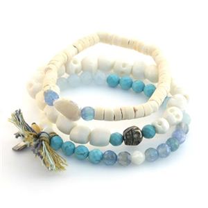 CHAN LUU（チャンルー） ストレッチ・シングルブレス 3本セット スカル＆ハートモチーフがキュート ターコイズブルー系ミックス BSZ-3313 BLU／AG