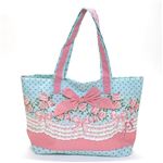 ジェシースティール リボン付 トートバッグ ショッピングバッグ Bows＆Roses リボン＆ローズ柄 ライトブルー×ピンク 810-JS-215